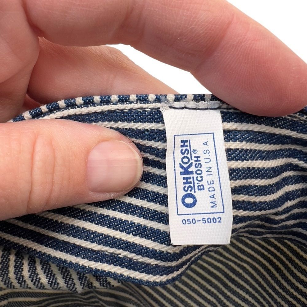 Vtg 90s youth Oshkosh B'gosh Railroad Hickory Stripe Train Conductor Snapback - Picture 6 of 12